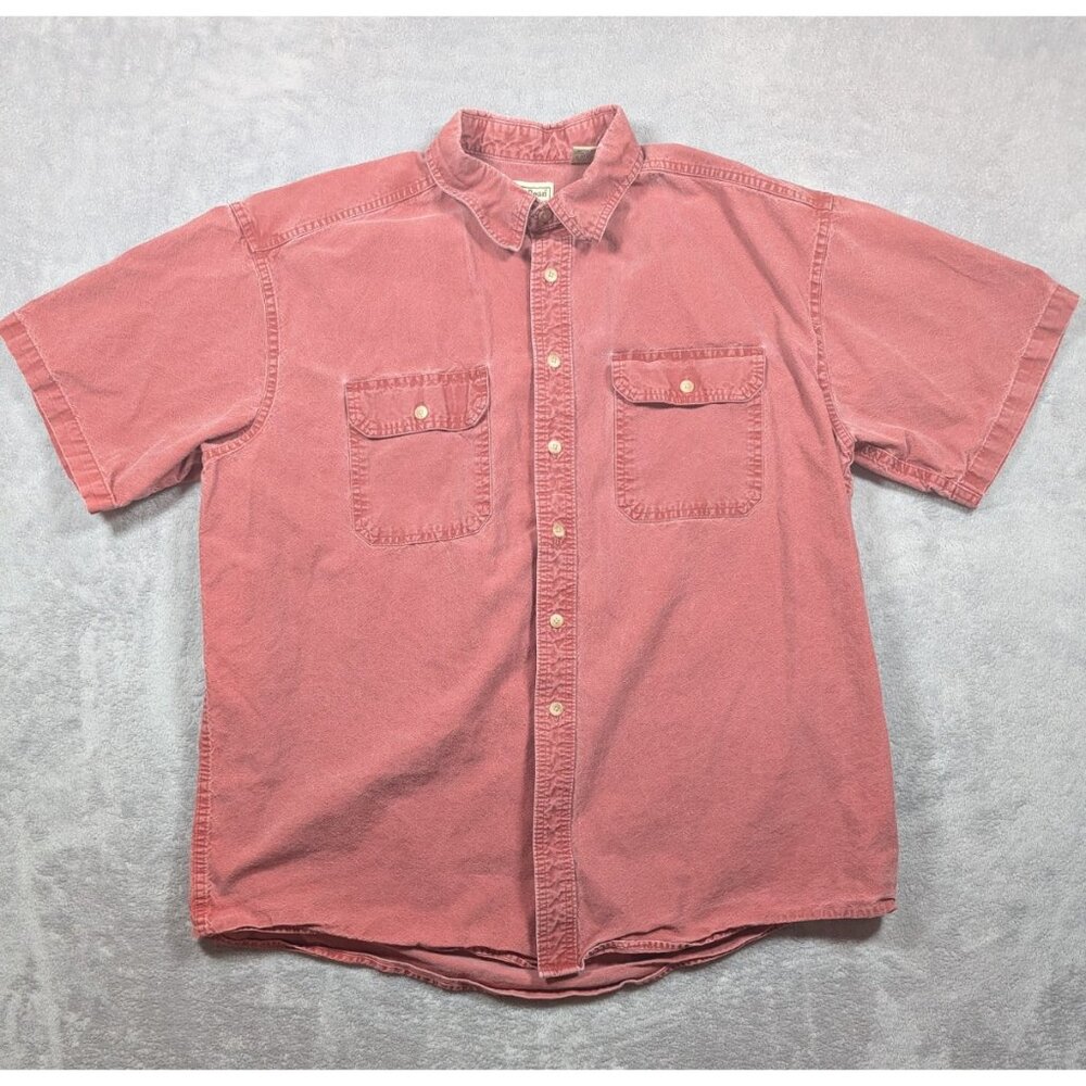 LL Bean Button Up Shirt Mens Size XL Red Outdoor Rugged Chore Barn 100% Cotton